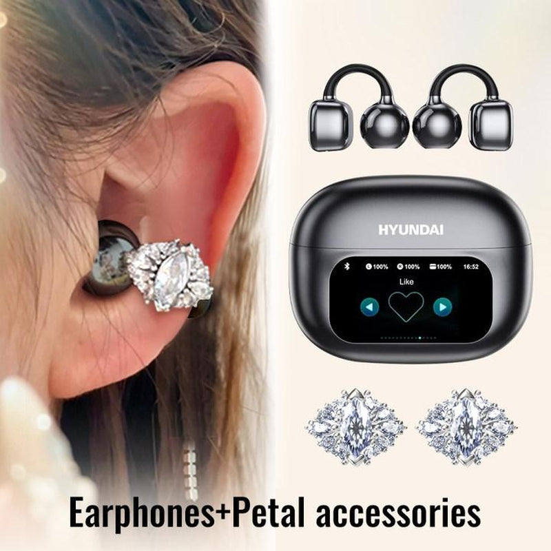 Experience Unmatched Sound Quality with HYUNDAI C02 Clip-On Ear Headphones Featuring LCD Touch Screen and Noise Cancellation for Ultimate Music and Call Clarity