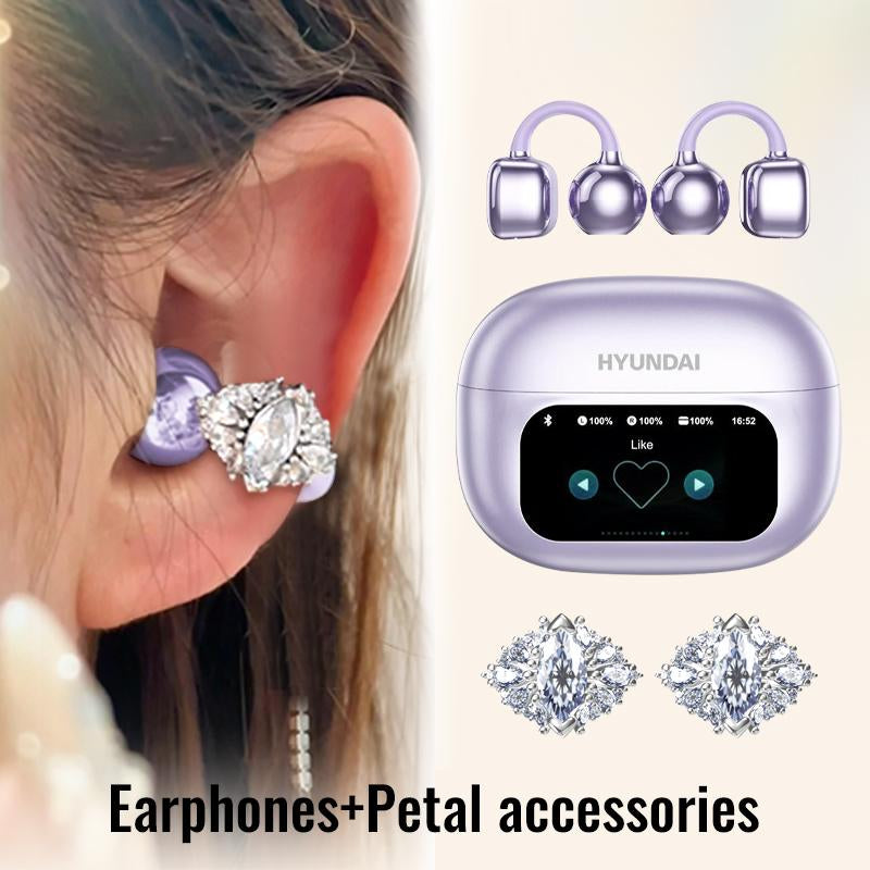 Experience Unmatched Sound Quality with HYUNDAI C02 Clip-On Ear Headphones Featuring LCD Touch Screen and Noise Cancellation for Ultimate Music and Call Clarity