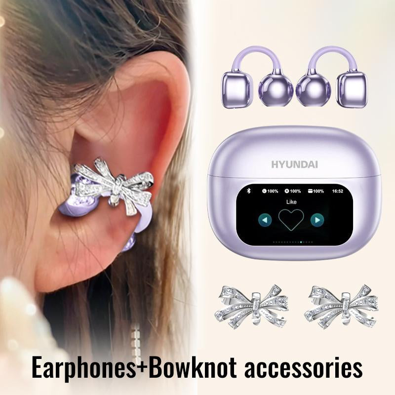 Experience Unmatched Sound Quality with HYUNDAI C02 Clip-On Ear Headphones Featuring LCD Touch Screen and Noise Cancellation for Ultimate Music and Call Clarity