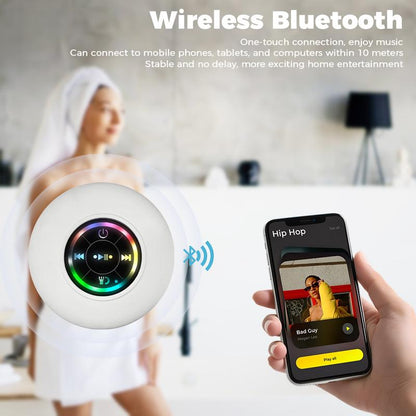 Premium Waterproof Bluetooth Speaker with Suction Cup and LED Lighting, 360° Surround Sound | Wireless Shower Speaker Perfect for Bathing, Beach, and Camping | Integrated Microphone and Bluetooth 5.4 | Ideal Gift for All Ages (Black)