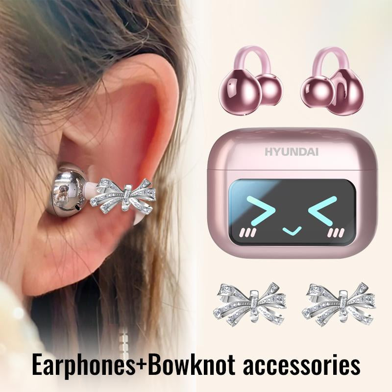Experience Unmatched Sound Quality with HYUNDAI C02 Clip-On Ear Headphones Featuring LCD Touch Screen and Noise Cancellation for Ultimate Music and Call Clarity