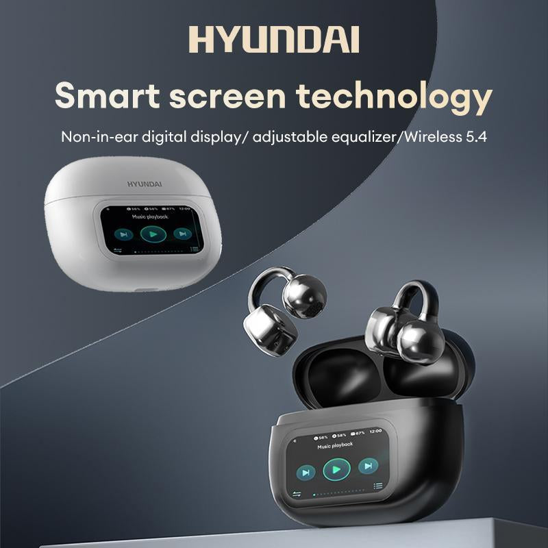Experience Unmatched Sound Quality with HYUNDAI C02 Clip-On Ear Headphones Featuring LCD Touch Screen and Noise Cancellation for Ultimate Music and Call Clarity