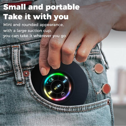 Premium Waterproof Bluetooth Speaker with Suction Cup and LED Lighting, 360° Surround Sound | Wireless Shower Speaker Perfect for Bathing, Beach, and Camping | Integrated Microphone and Bluetooth 5.4 | Ideal Gift for All Ages (Black)