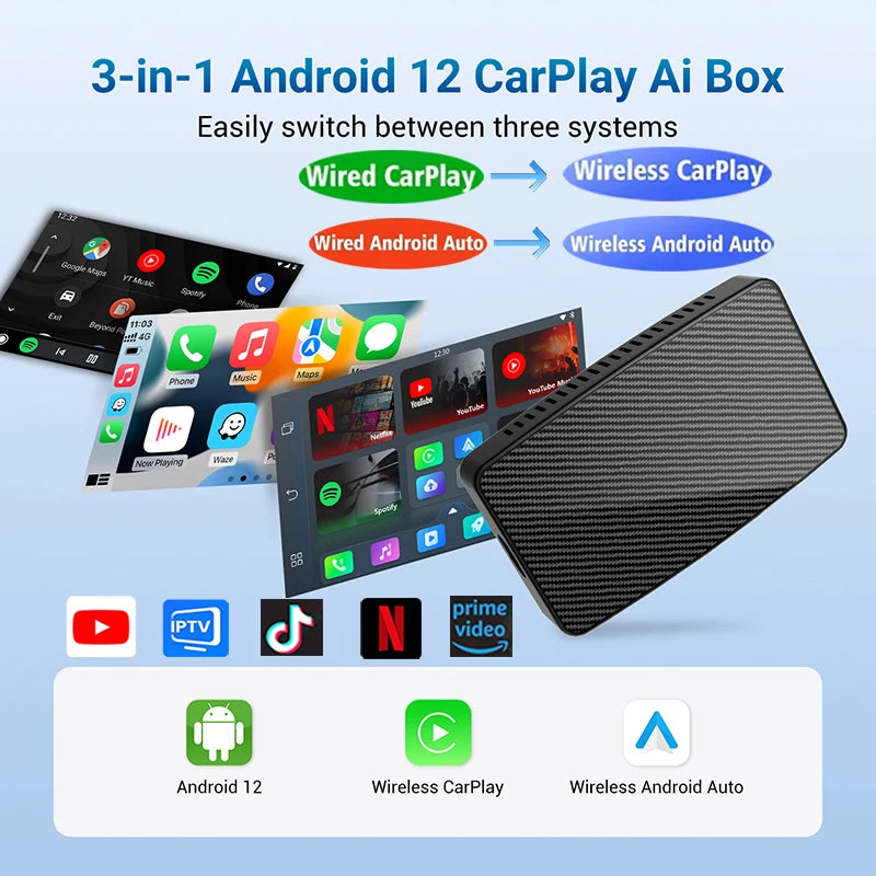 Transform Your Driving Experience with the Android AI Box Pro: Built-in YouTube, Netflix, TikTok, and IPTV for Seamless Wired to Wireless CarPlay
