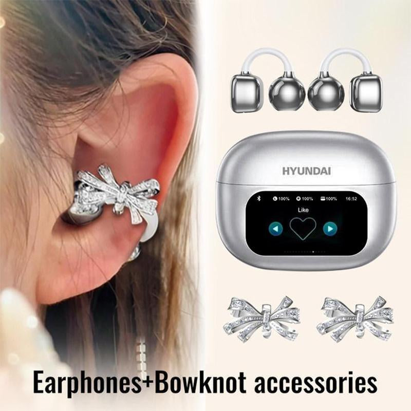 Experience Unmatched Sound Quality with HYUNDAI C02 Clip-On Ear Headphones Featuring LCD Touch Screen and Noise Cancellation for Ultimate Music and Call Clarity