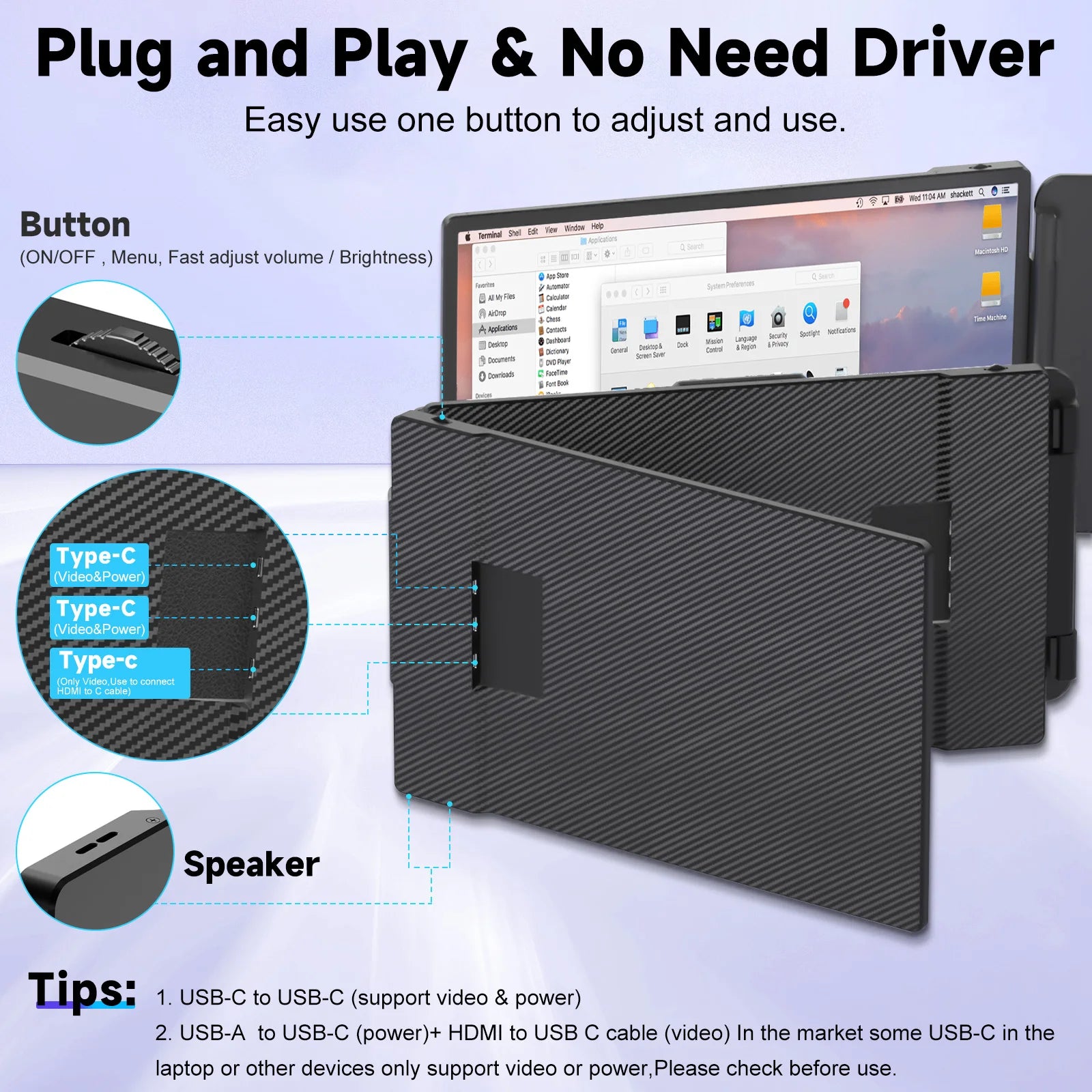 Detachable Extension Monitor - 14-Inch S2 Portable Laptop Extender Three Screens Full FHD