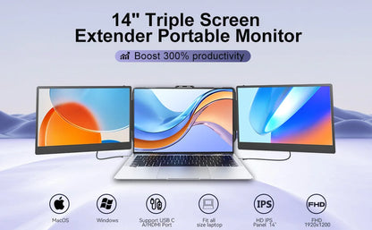 Detachable Extension Monitor - 14-Inch S2 Portable Laptop Extender Three Screens Full FHD