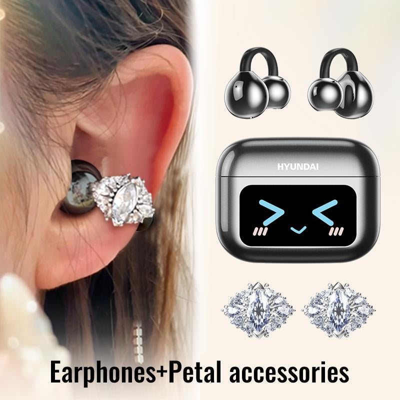 Experience Unmatched Sound Quality with HYUNDAI C02 Clip-On Ear Headphones Featuring LCD Touch Screen and Noise Cancellation for Ultimate Music and Call Clarity