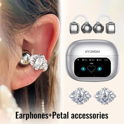 Experience Unmatched Sound Quality with HYUNDAI C02 Clip-On Ear Headphones Featuring LCD Touch Screen and Noise Cancellation for Ultimate Music and Call Clarity
